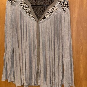 Gray Lace Accent Women's Top